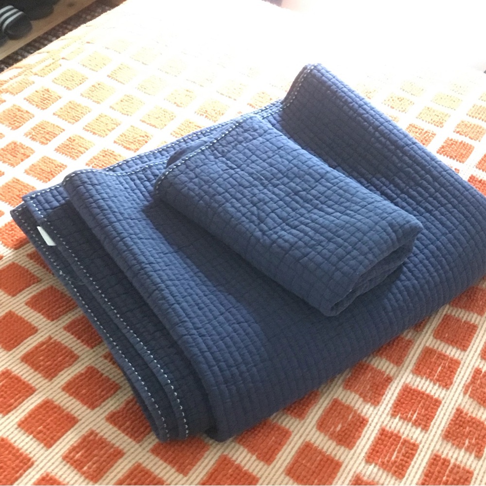 Navy Quilted Cotton Coverlet Set - Lightweight Bedding